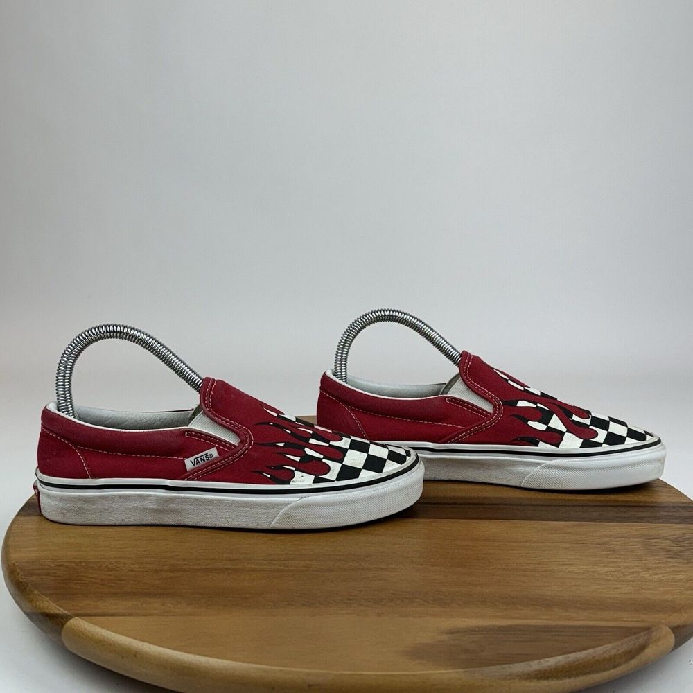 Womens Vans Classic Slip On Checkerboard Flame Skate Sneakers Shoes Size 7 M GUC